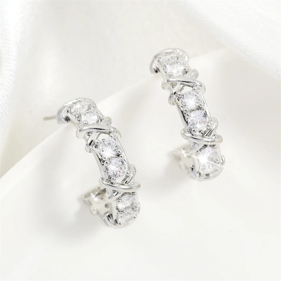 Vintage Silver Crystal Hoop Earrings