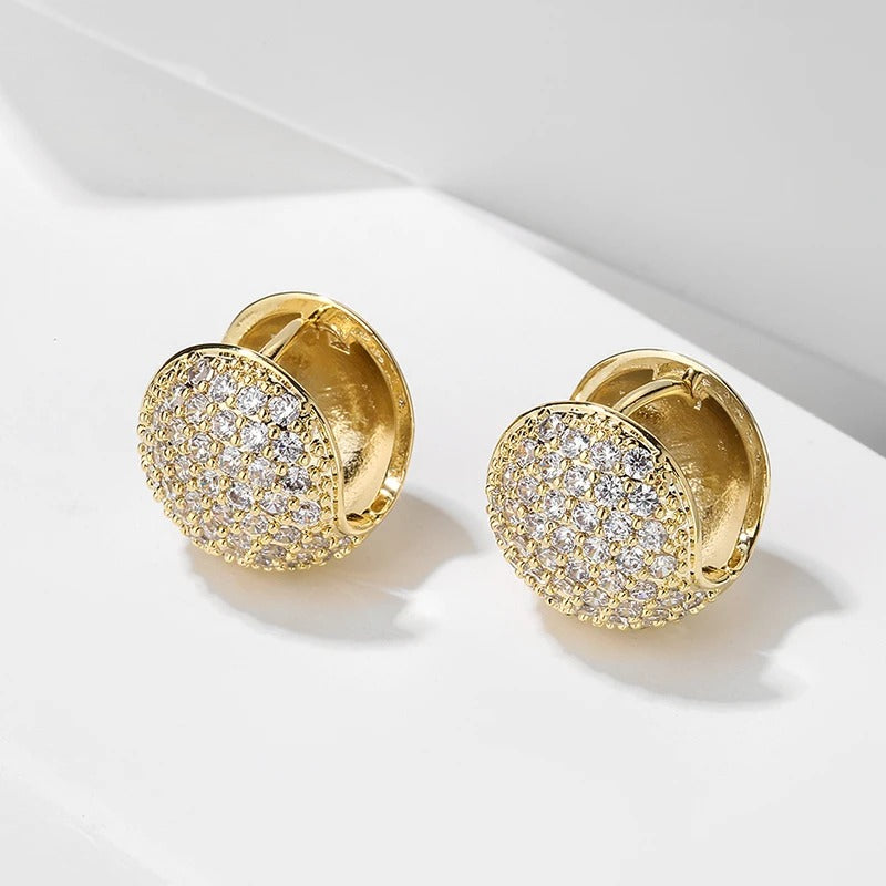 Vintage Round Crystal Gold Huggie Earrings