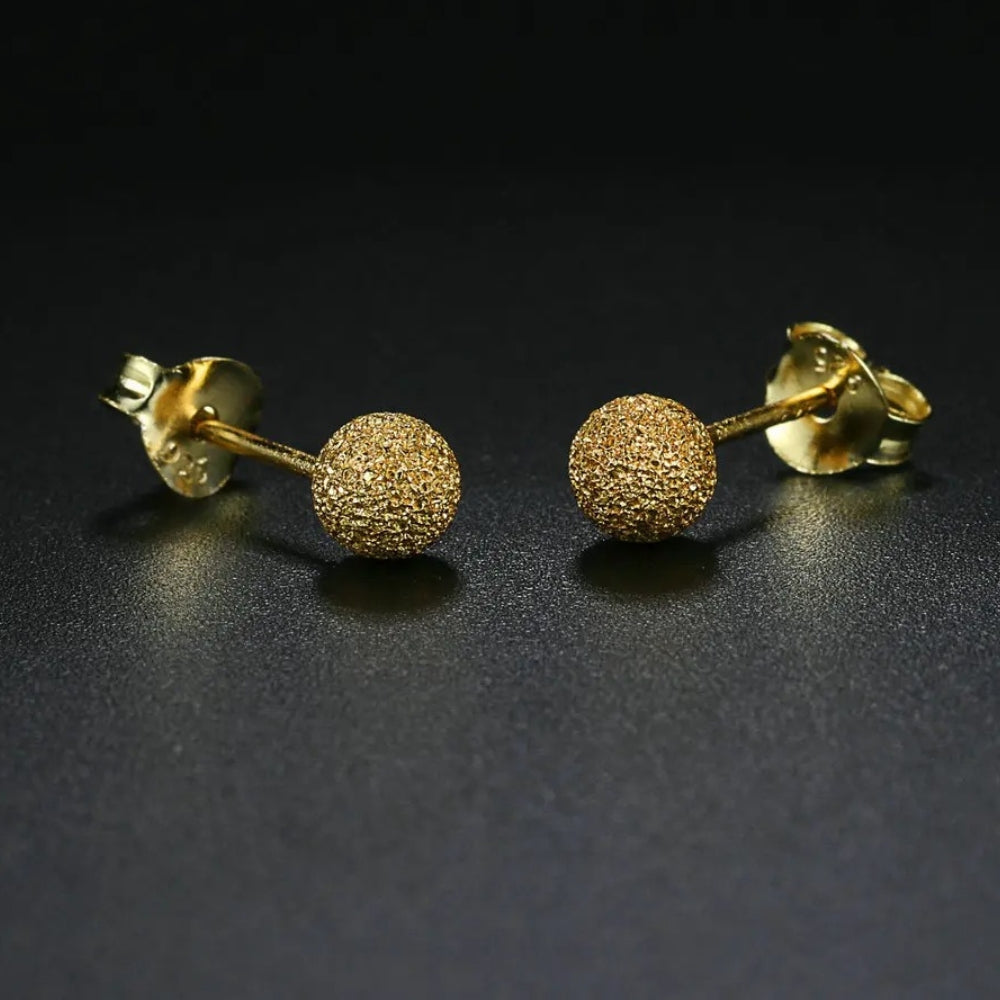 Gold Sparkling Textured Ball Design Stud Earrings