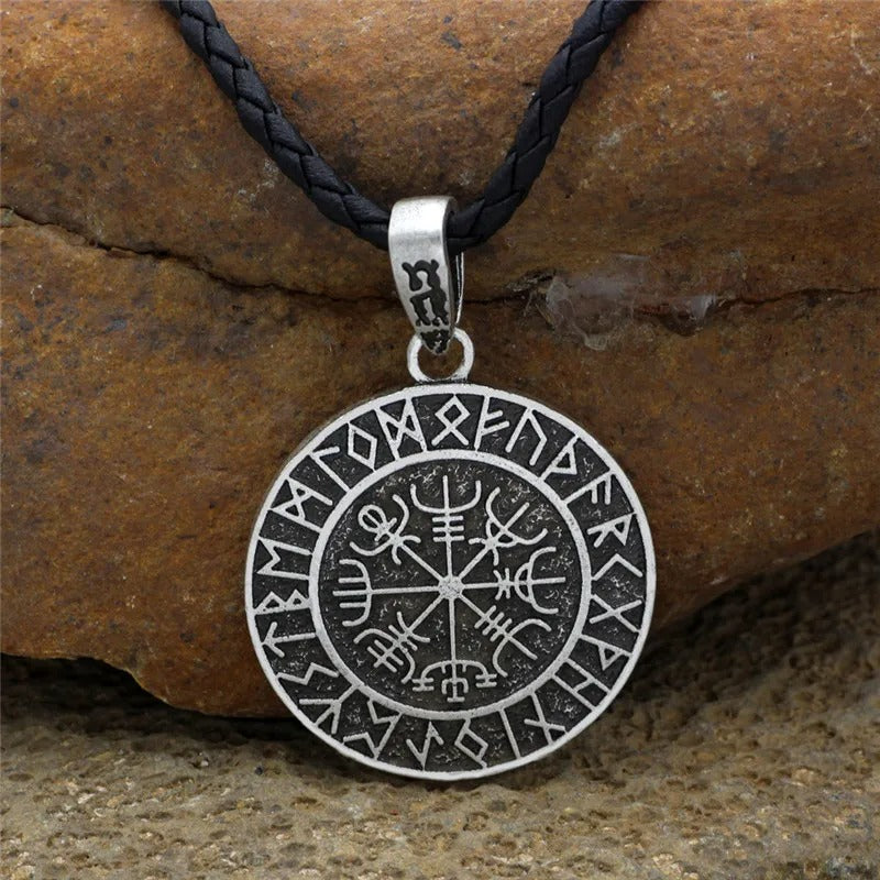 Norse Compass Pendant Viking Runes Necklace