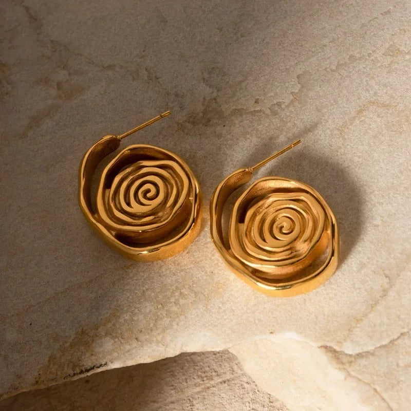 Vintage Spiral Swirl Gold Earrings