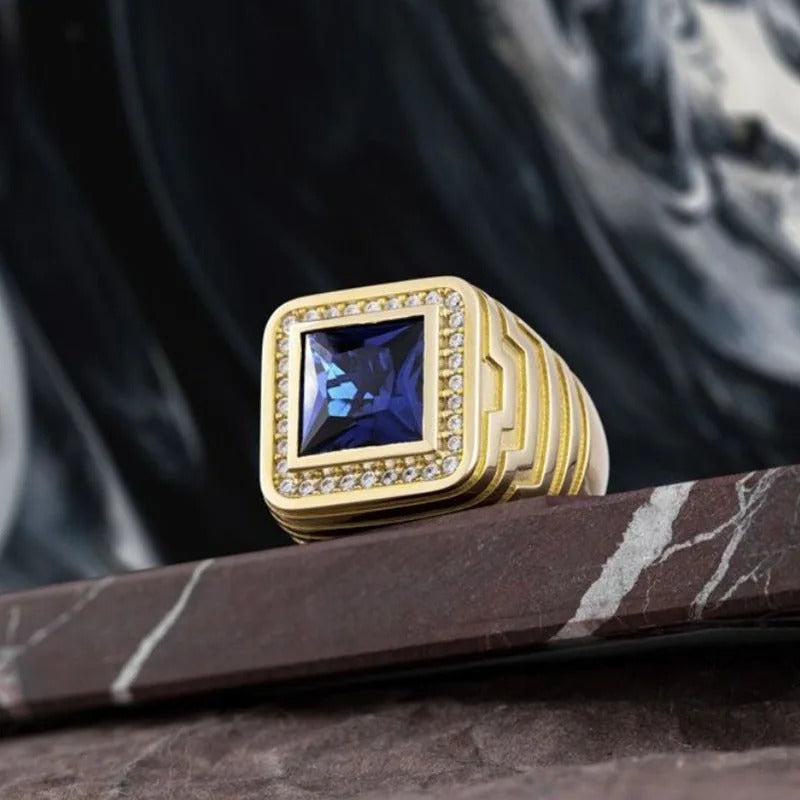 Vintage Square Sapphire Gold Ring