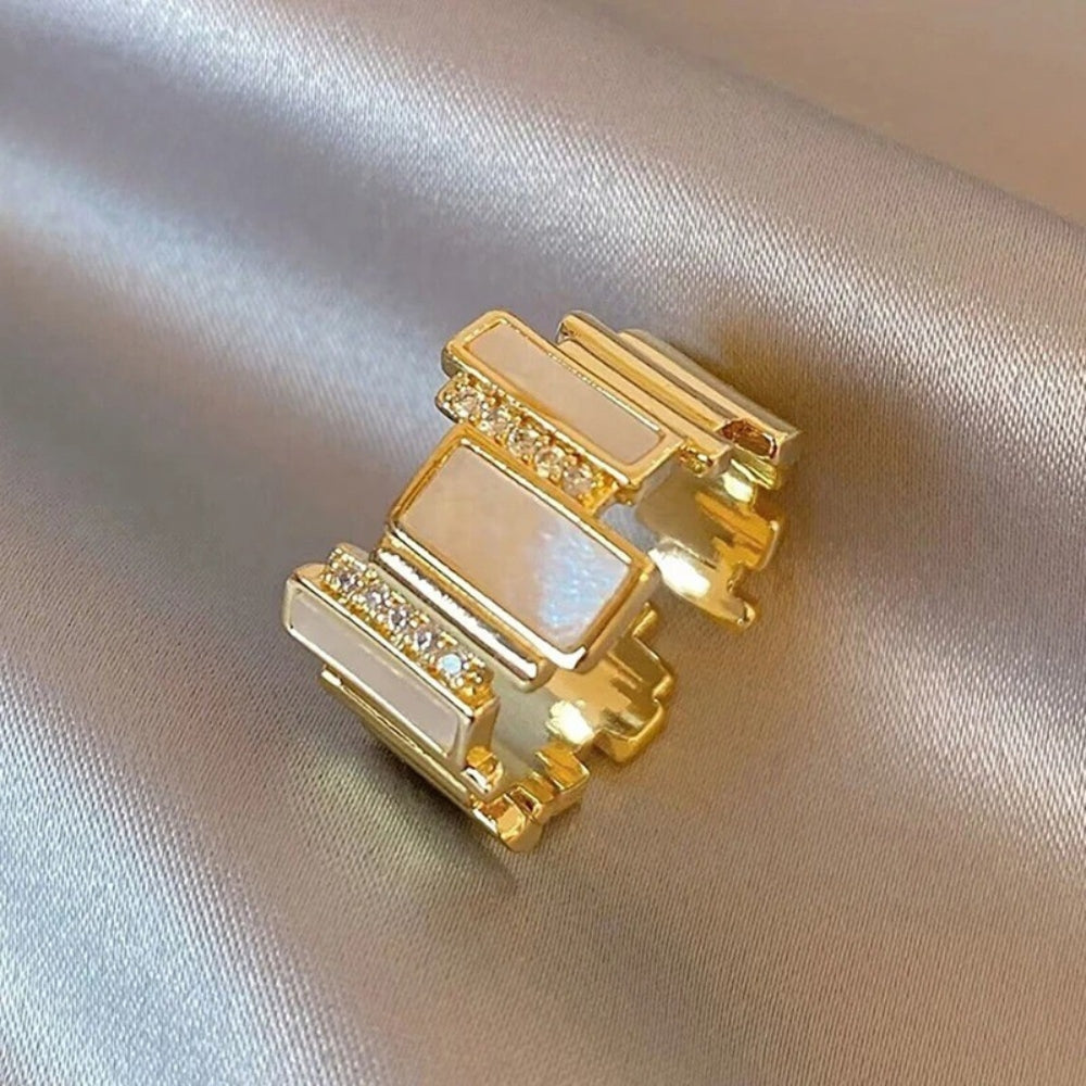 Vintage Gold Geometric Pearl Adjustable Ring