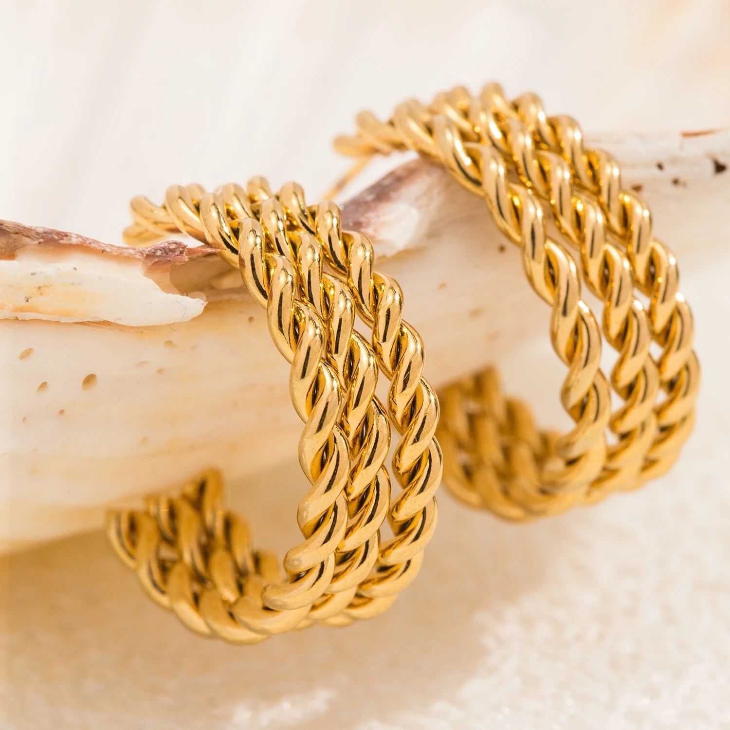Vintage Gold Twisted Hoop Earrings
