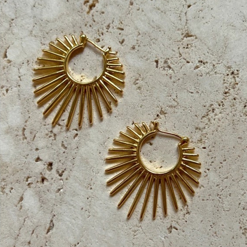 Vintage Gold Sunburst Hoop Earrings