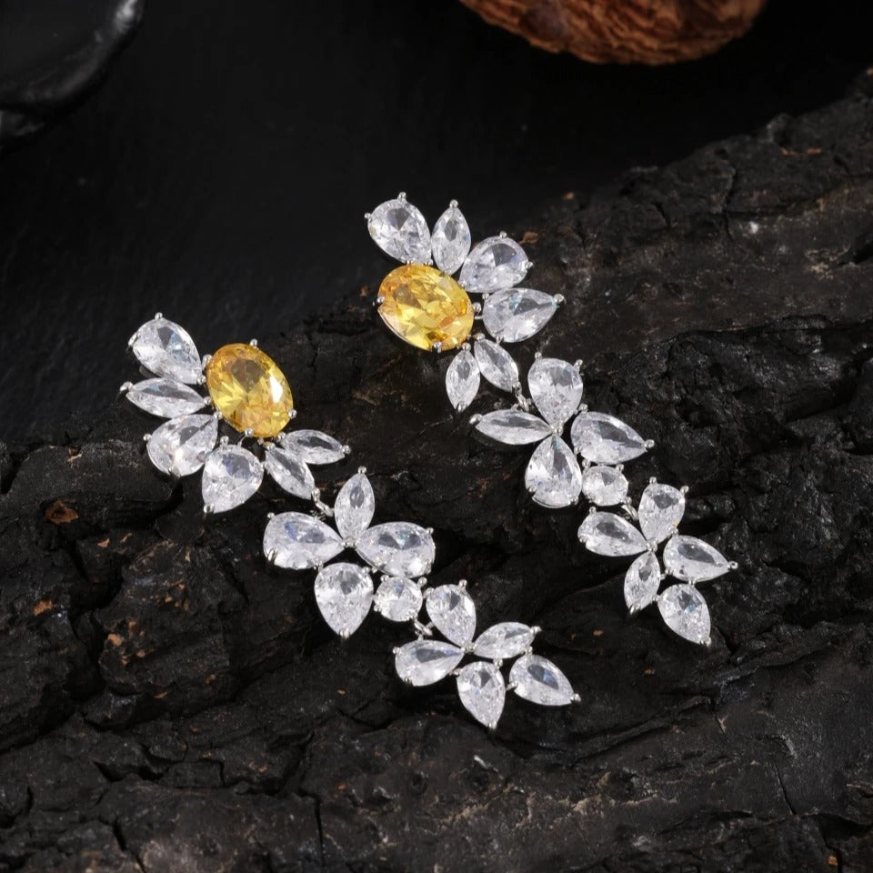 Vintage Silver Yellow Flower Earrings
