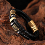 Black Woven Leather & Gold Charm Bracelet