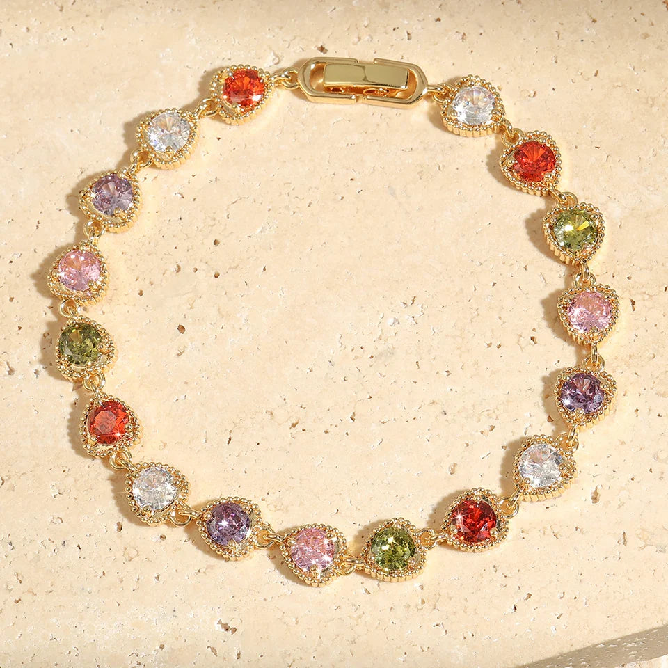 Vintage Gold Love Heart Rainbow Bracelet