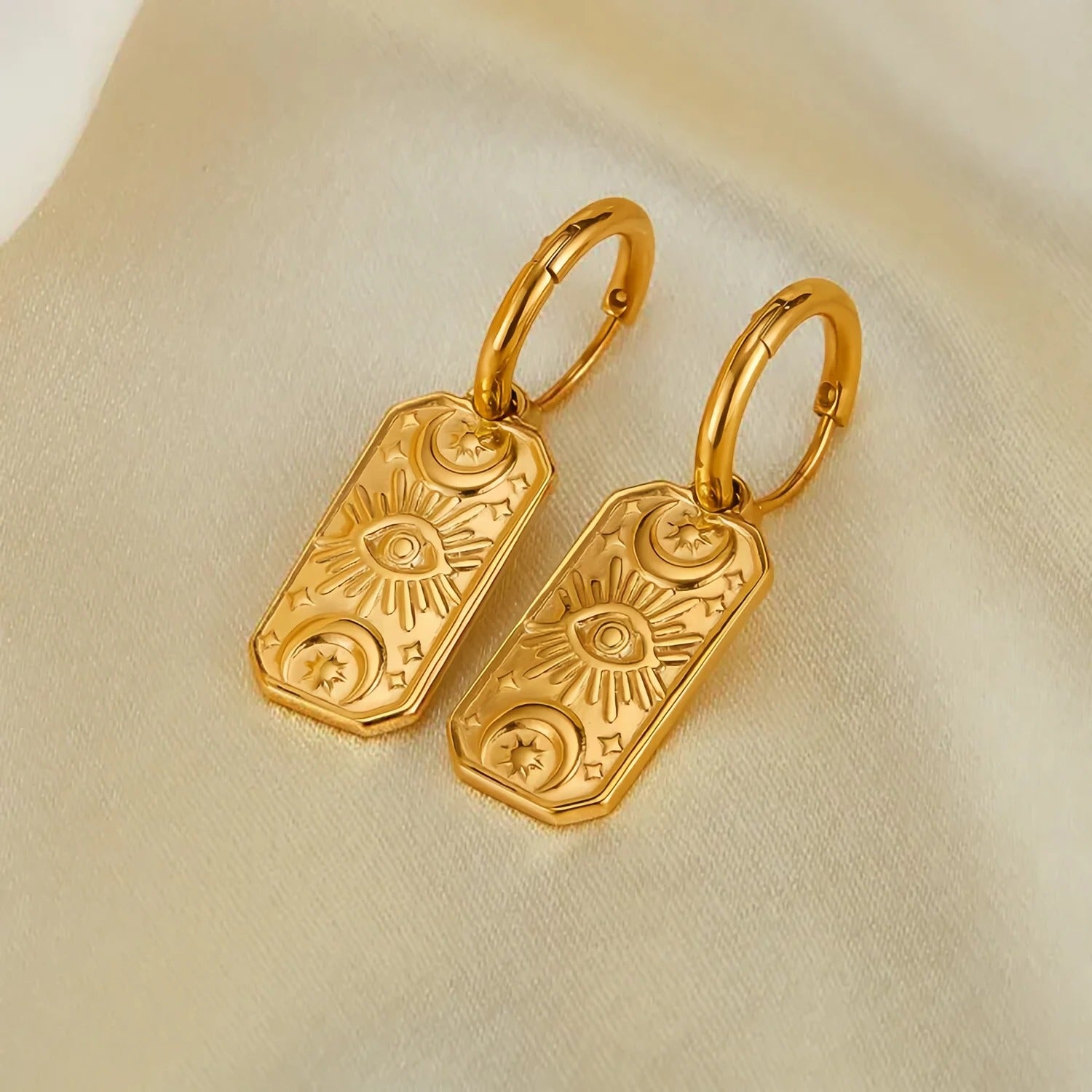 Vintage Gold Eye & Moon Earrings