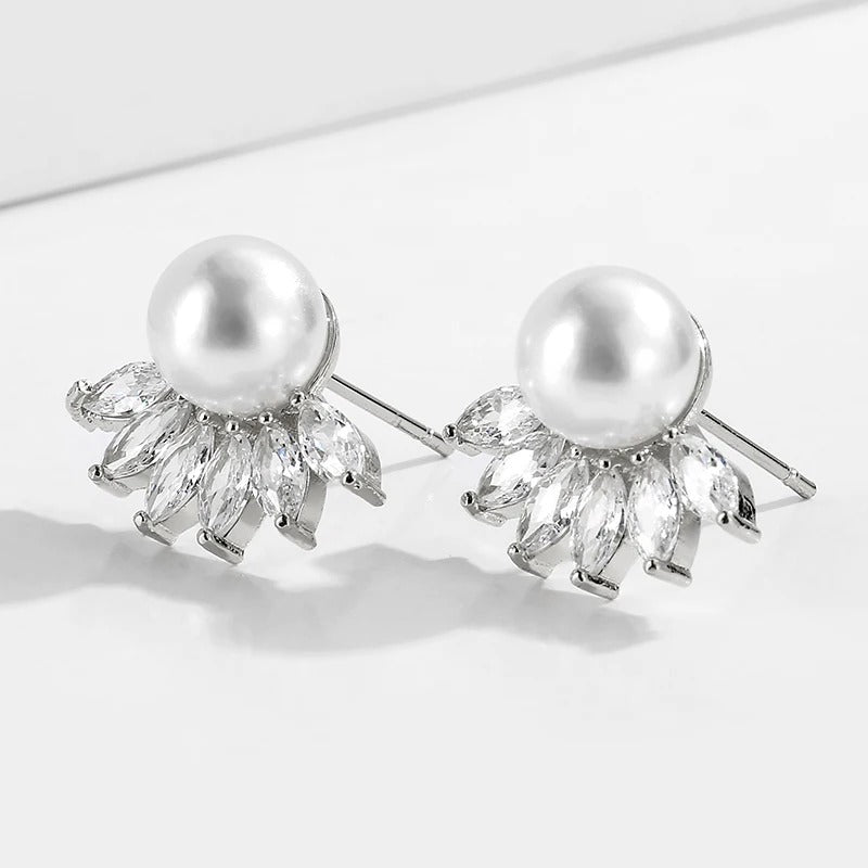 Vintage Pearl & Crystal Stud Earrings