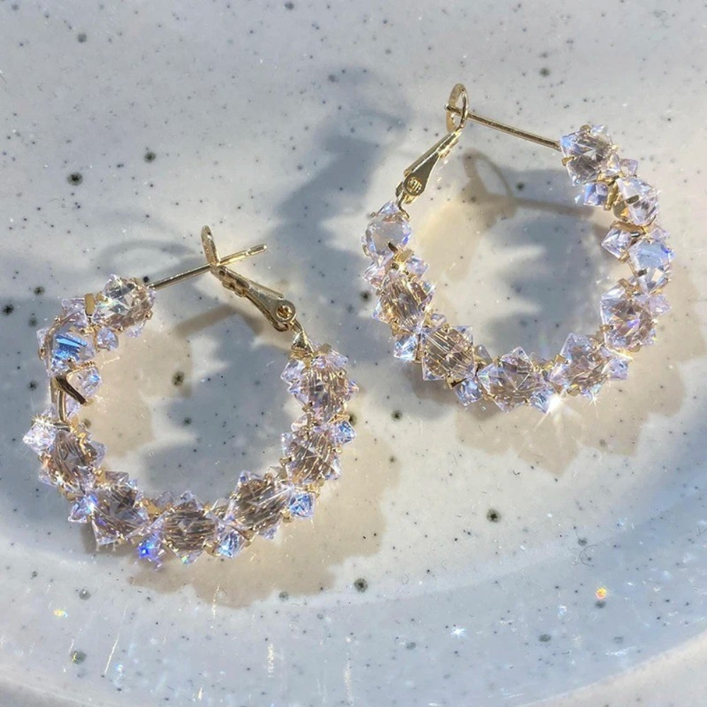 Vintage Gold Sparkling Crystal Hoop Earrings