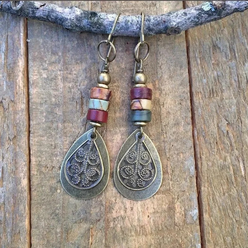 Tribal Beaded Teardrop Earrings