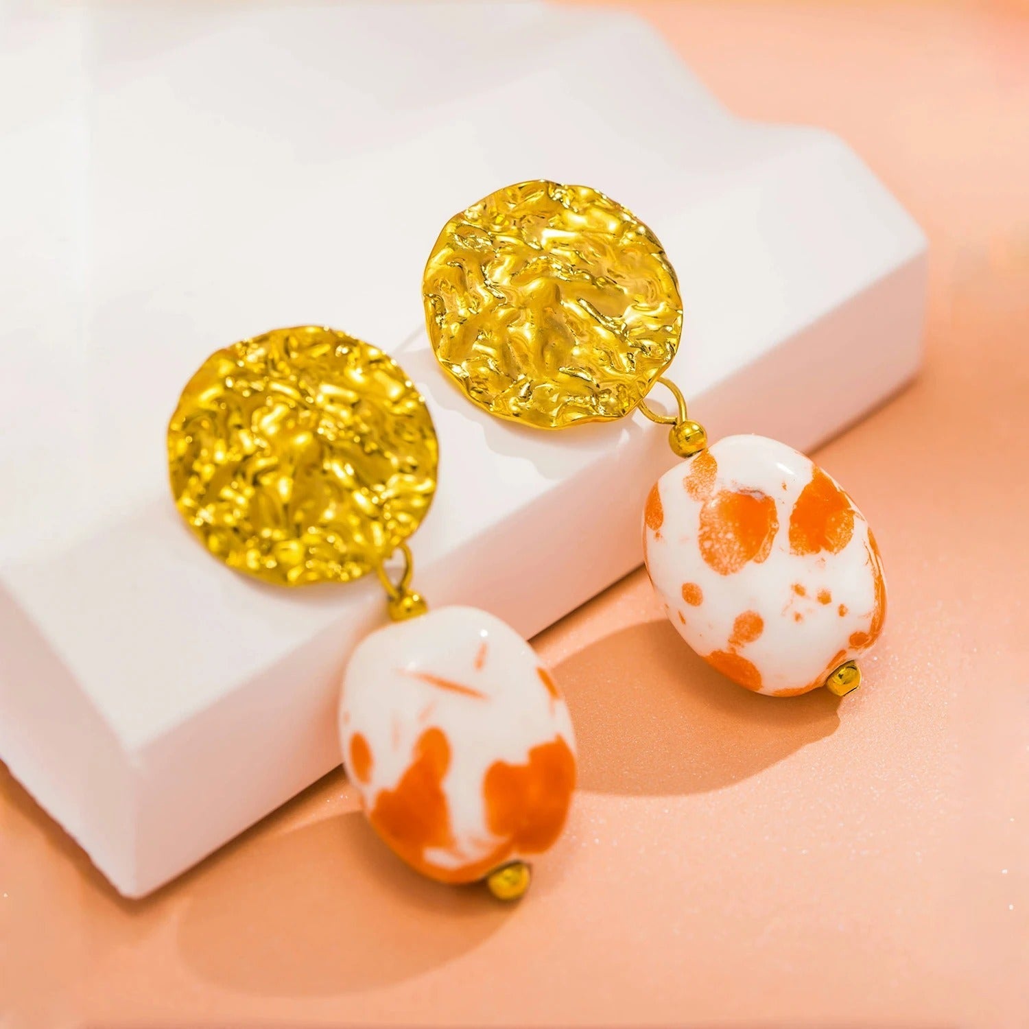 Vintage Gold & Speckled Ceramic Earrings