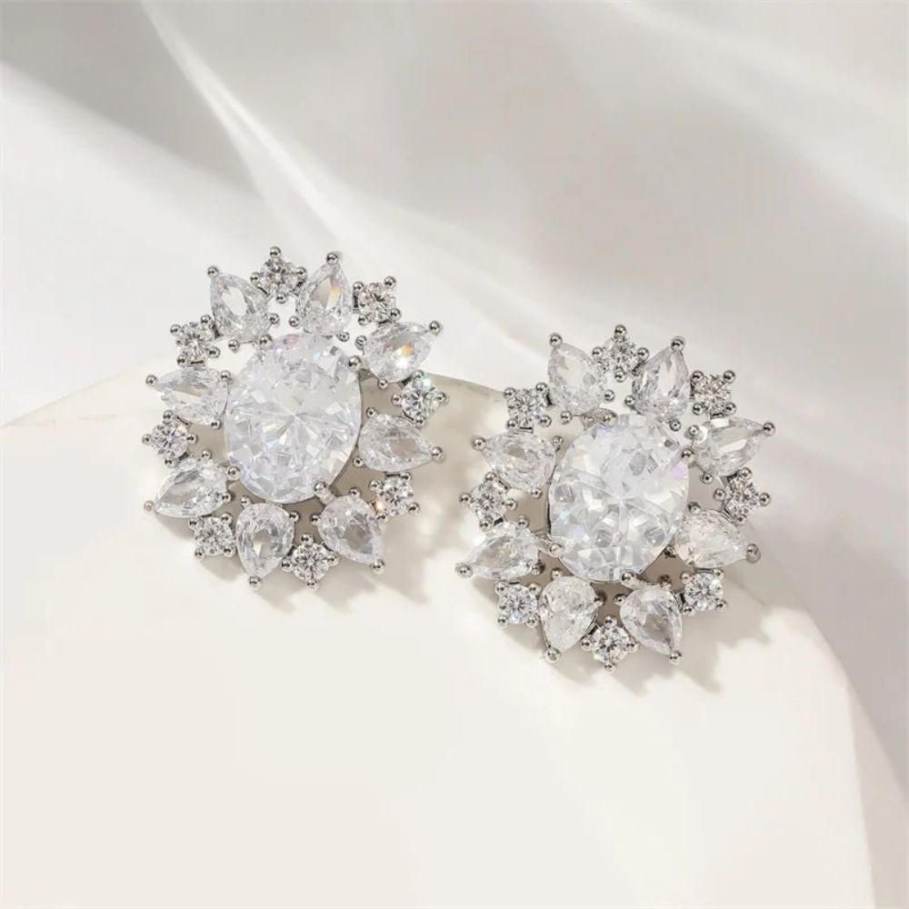 Vintage Silver Crystal Stud Earrings