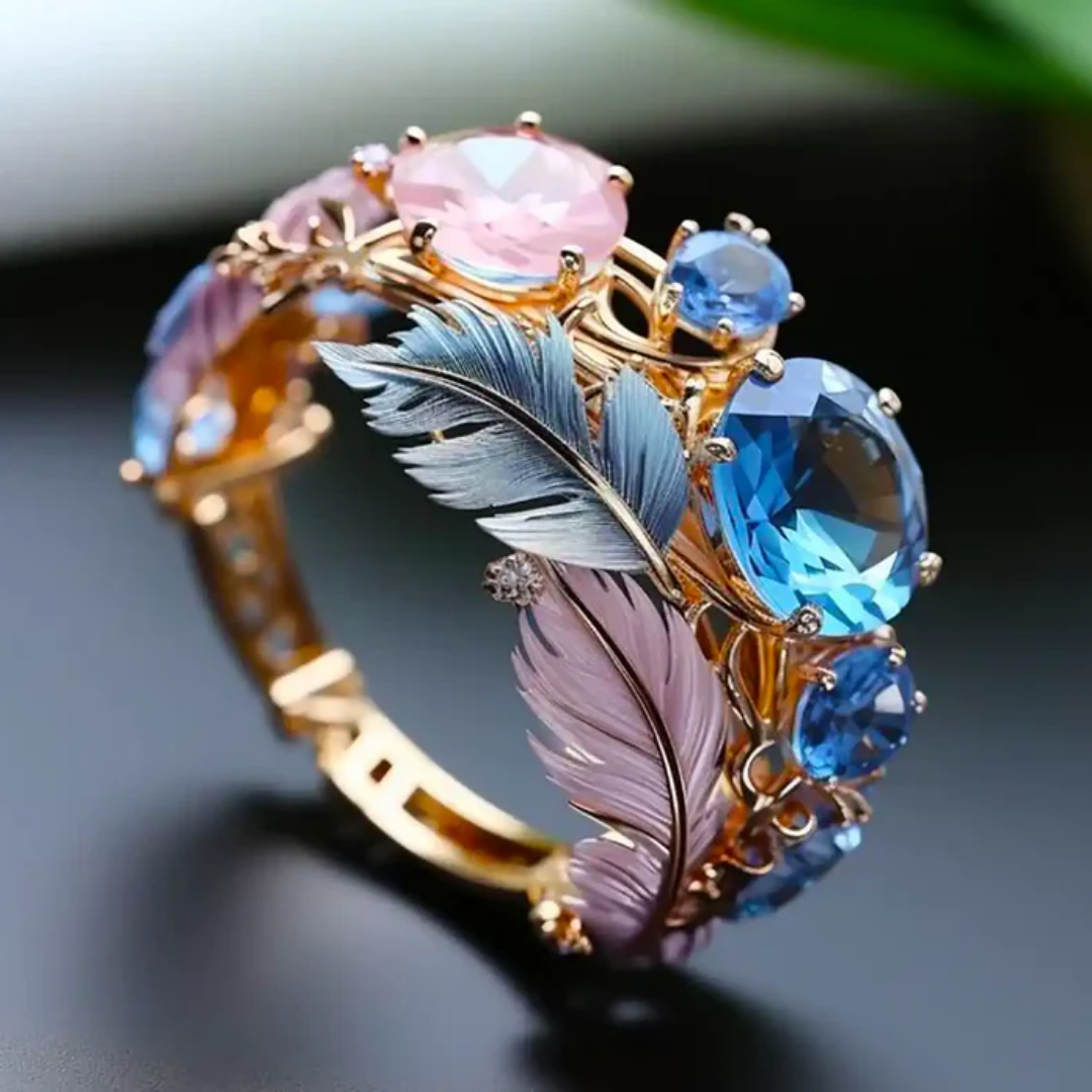 Vintage Exotic Feather Crystal Ring