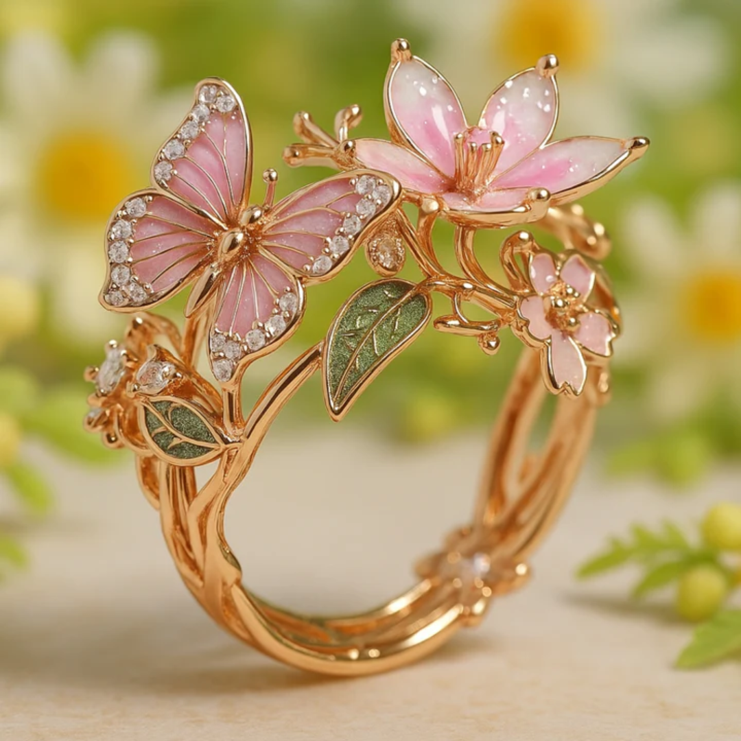 Nature Bright Butterfly Zirconia Ring