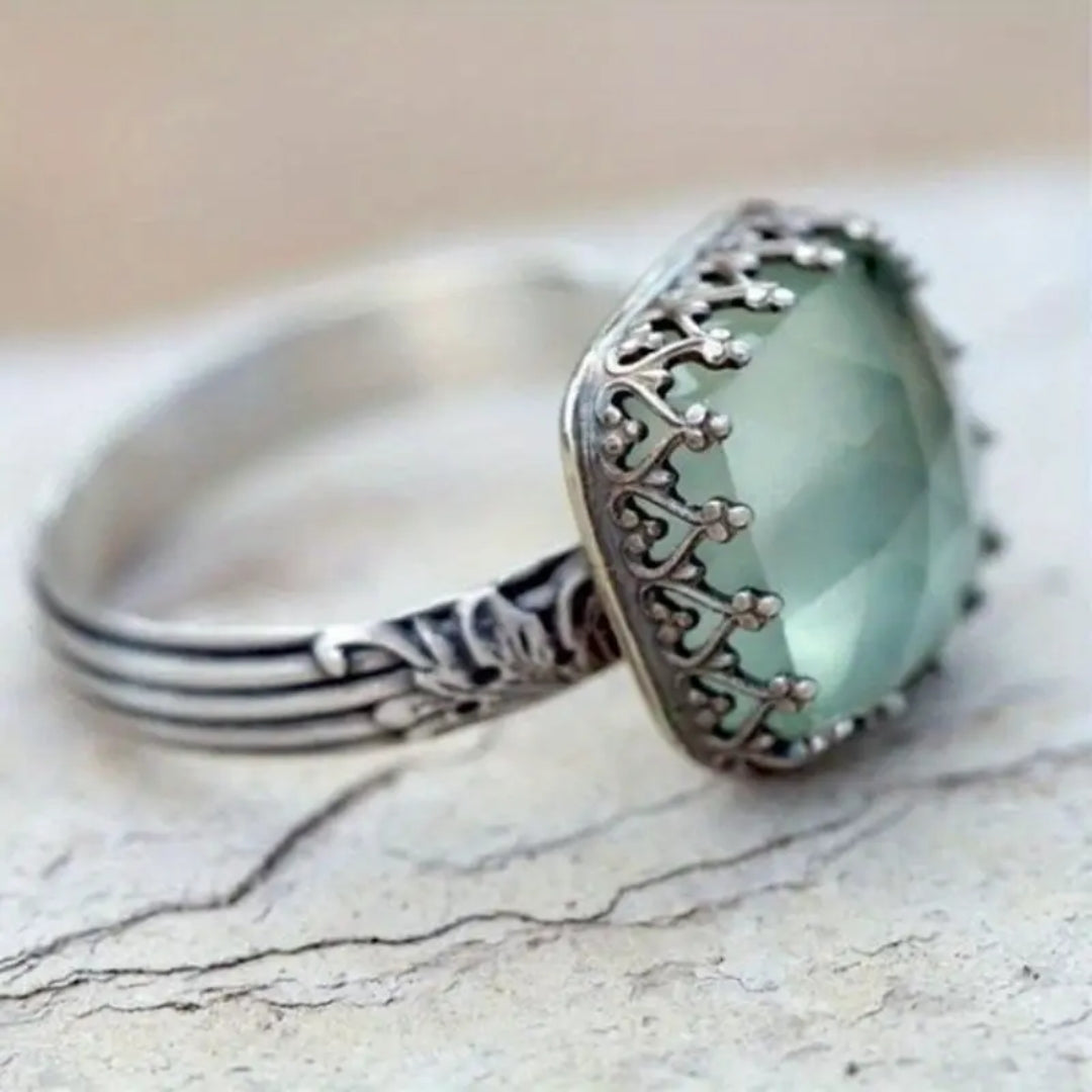Greenish Stone Silver Ring