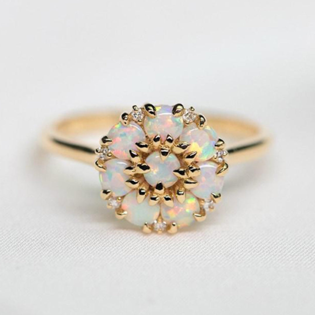 White Opal Flower Ring