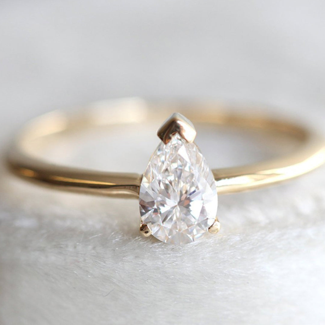 White Crystal Drop Gold Ring