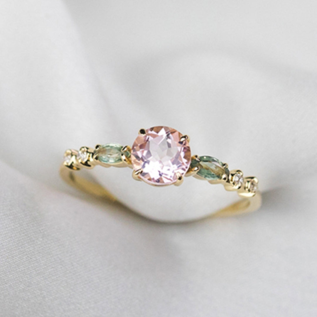 Rounded Pink & Green Crystal Ring