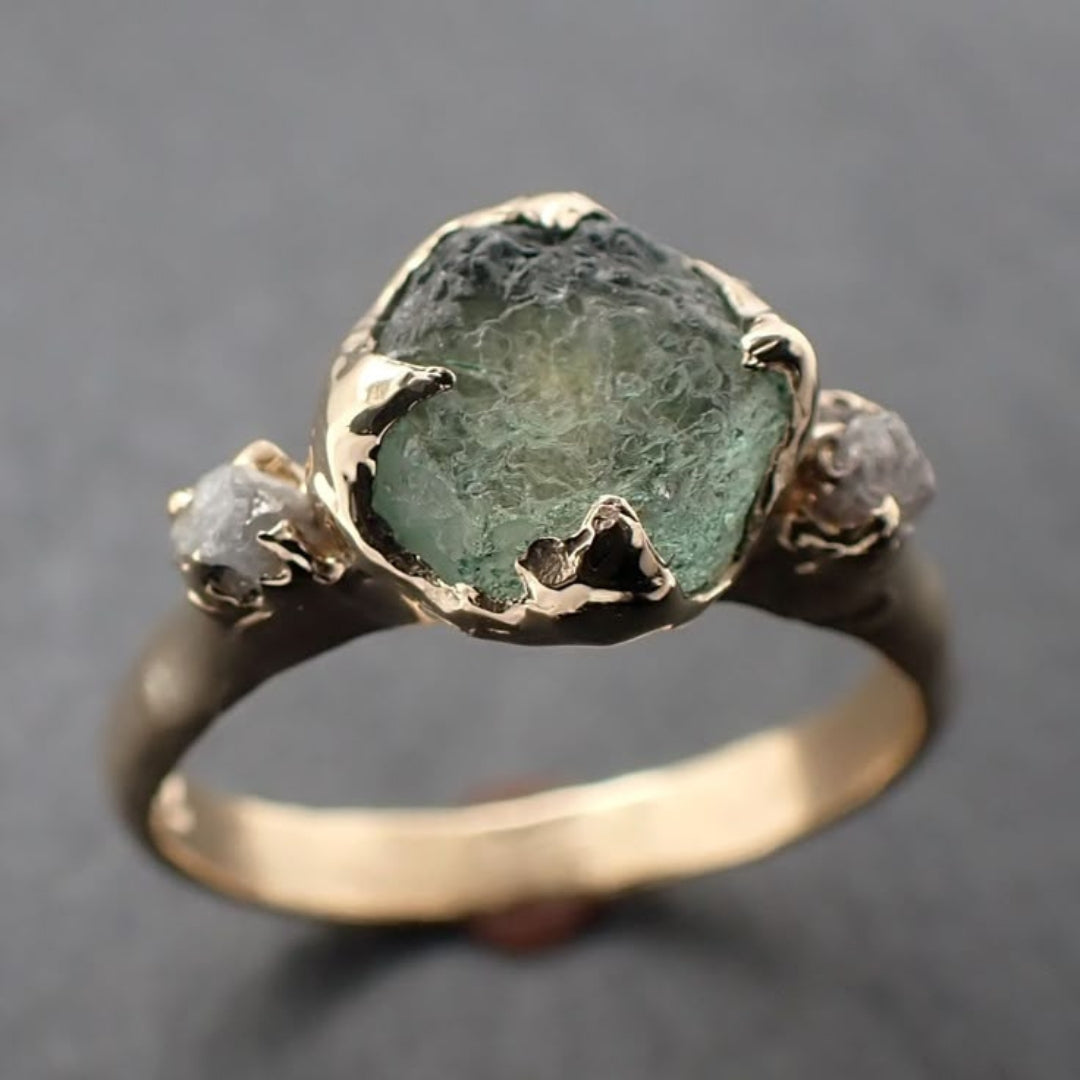 Green Inlaid Stone Forged Ring