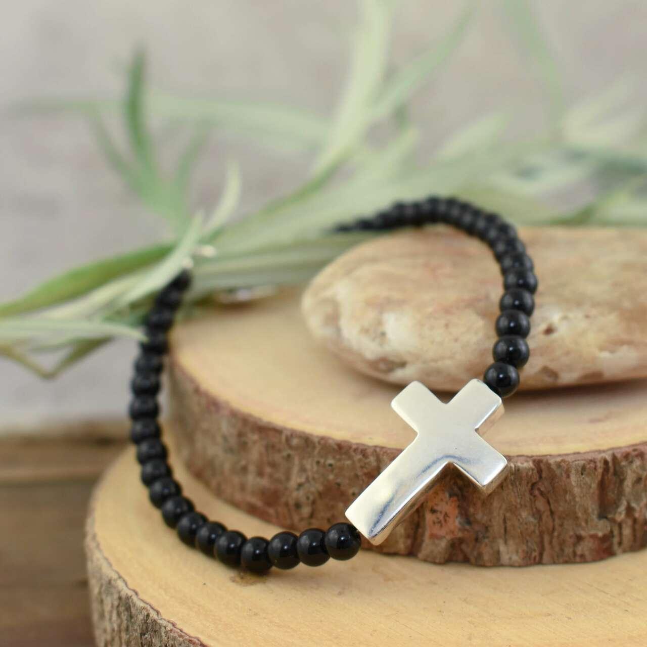 Beaded Cross Bracelet - Onyx