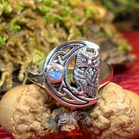 Celtic Owl Moon Ring