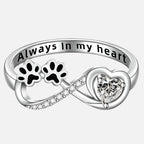 Zirconia Paw Ring with Heart and Infinity Design