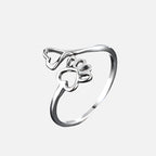 Adjustable Paw & Heart Silver Ring