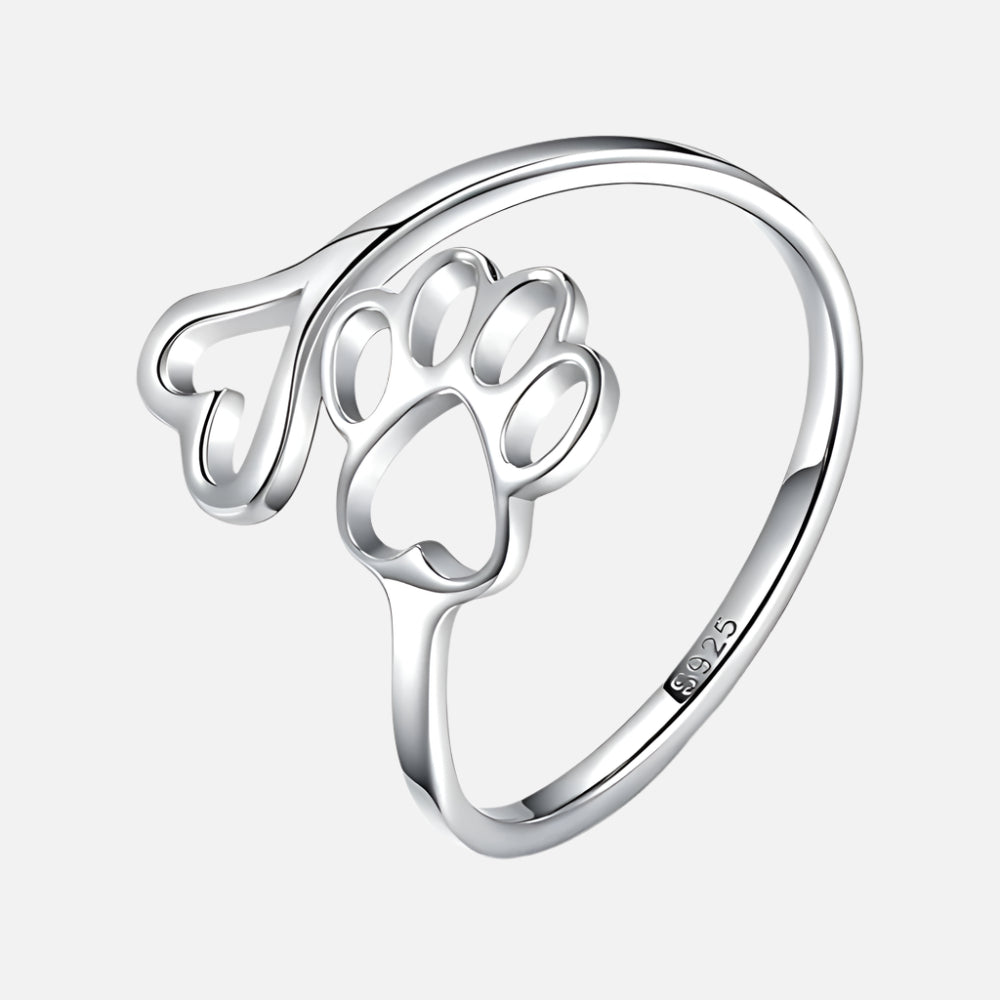 Paw & Heart Ring Adjustable 925 Sterling Silver