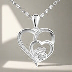 Sterling Silver Paw & Heart Necklace with Zirconia