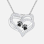 Dog Paw Heart Necklace with Zirconia