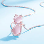 Pink stone lovely cat necklace with zircon
