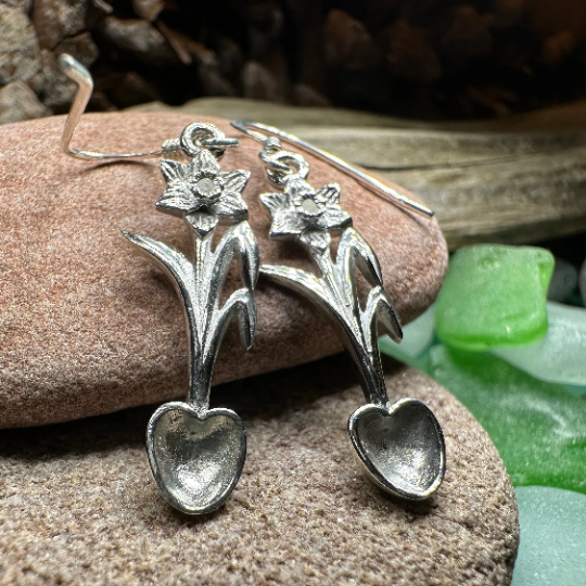 Welsh Daffodil Love Spoon Earrings