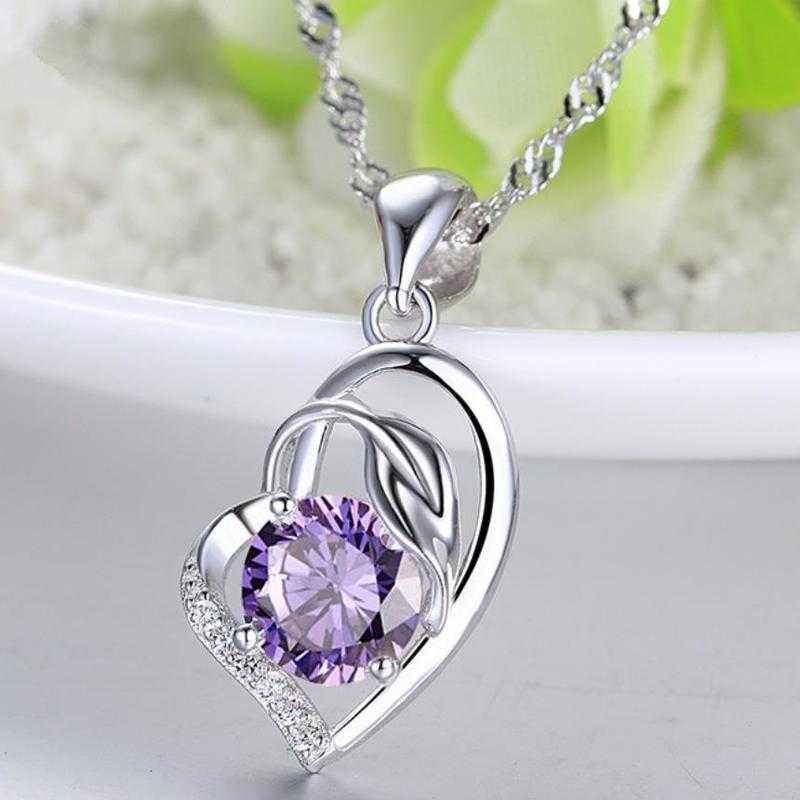 Women's Amethyst Twist Heart And Leaf Shaped Pendant Necklace
