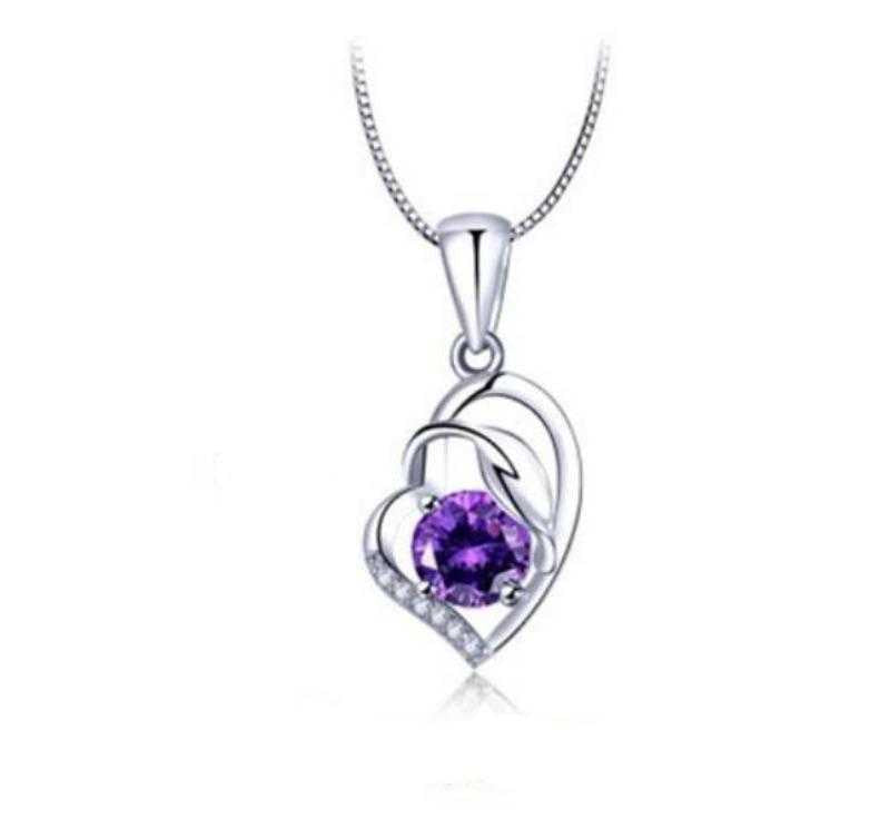 Women's Amethyst Twist Heart And Leaf Shaped Pendant Necklace