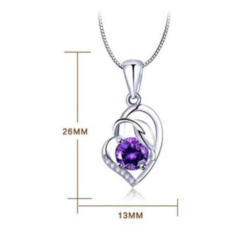 Women's Amethyst Twist Heart And Leaf Shaped Pendant Necklace