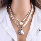 Women's Double Layered Boho Pearl Drop And Baroque Necklace