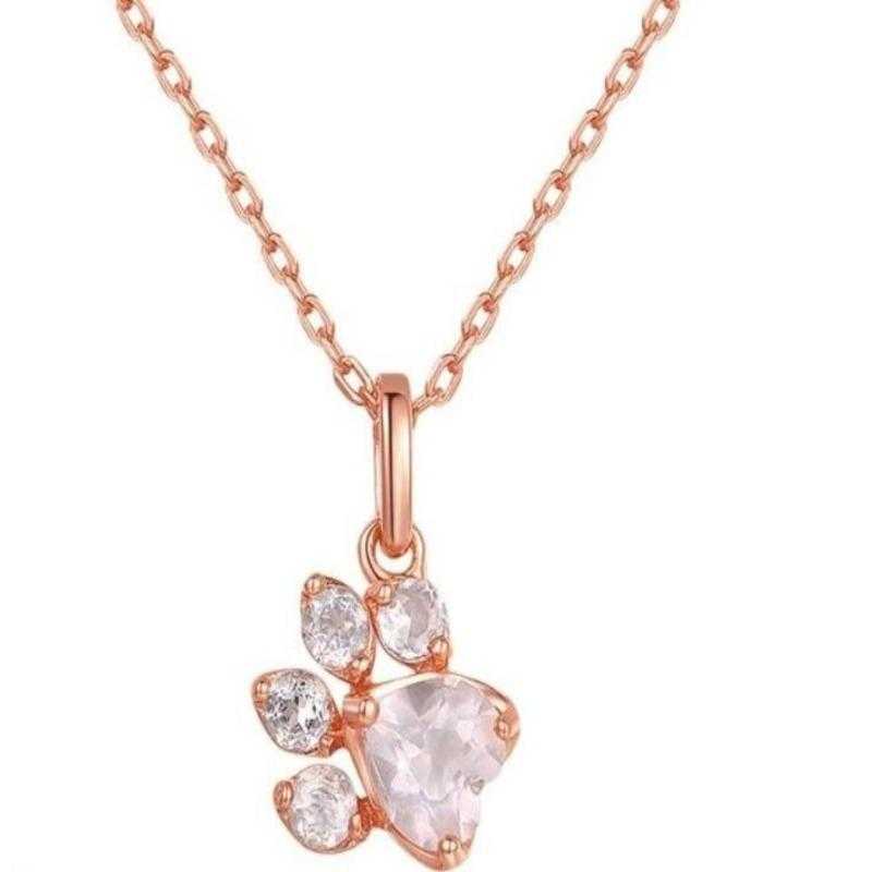 Women's Rose Gold Plated Rhinestone Paw Pendant Jewelry Set