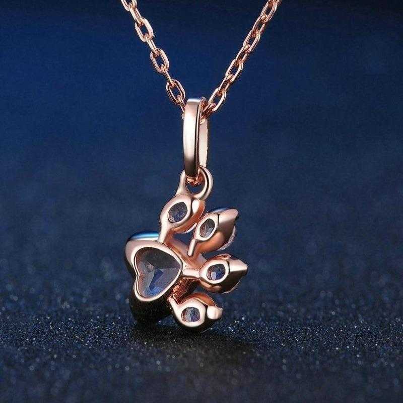 Women's Rose Gold Plated Rhinestone Paw Pendant Jewelry Set