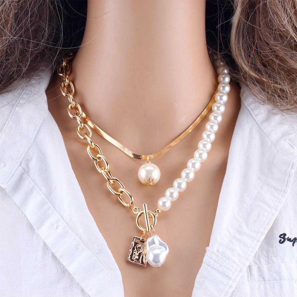 Women's Double Layered Boho Pearl Drop And Baroque Necklace