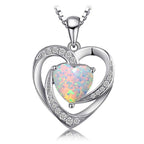 Women's Silver Plated Opal Heart Pendant With 18 Inch Chain
