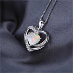 Women's Silver Plated Opal Heart Pendant With 18 Inch Chain