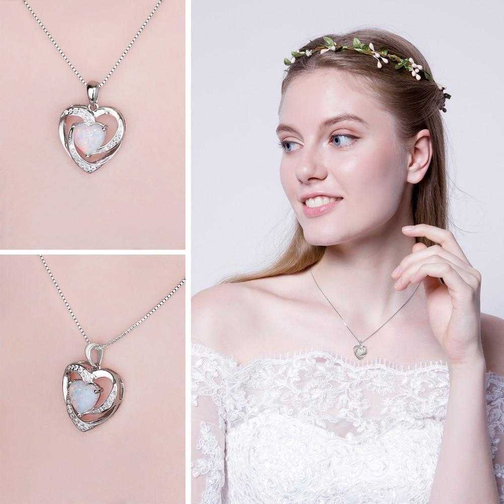 Women's Silver Plated Opal Heart Pendant With 18 Inch Chain