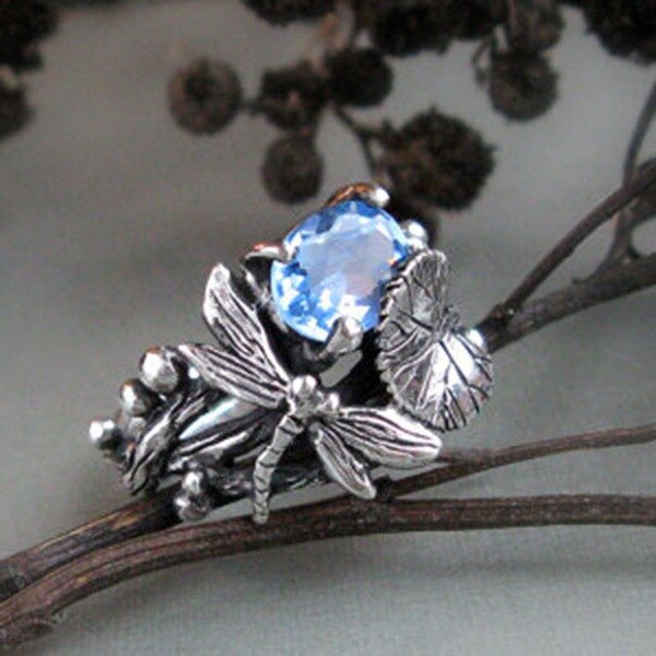 Handmade Lotus Gem Dragonfly Ring