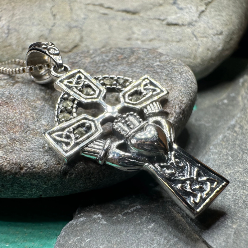 Marcasite Claddagh Cross Necklace