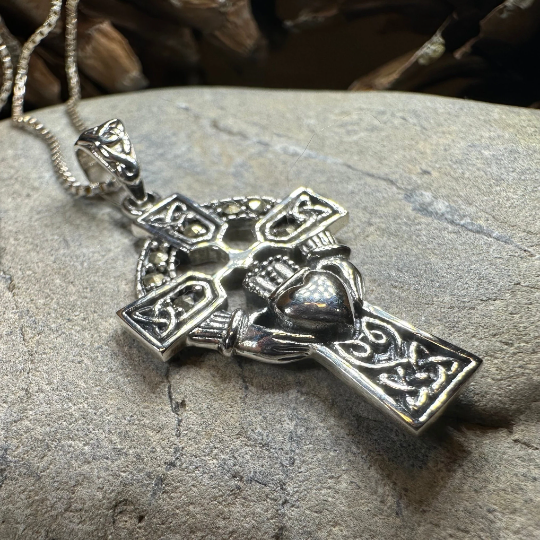 Marcasite Claddagh Cross Necklace