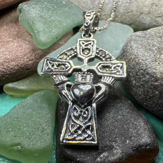 Marcasite Claddagh Cross Necklace