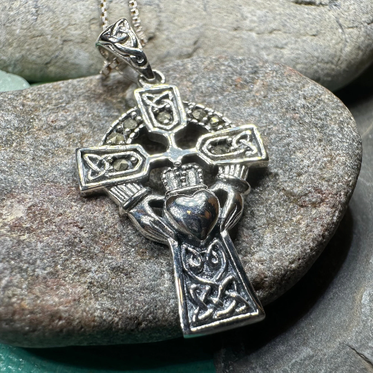 Marcasite Claddagh Cross Necklace