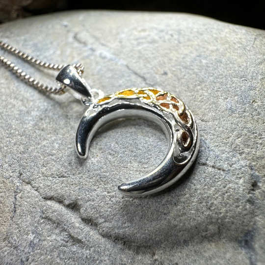 Tri-Color Crescent Moon Necklace